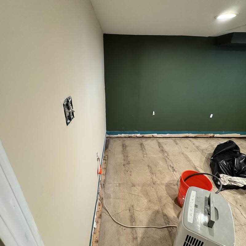 Basement drywall and insulation installation in progress