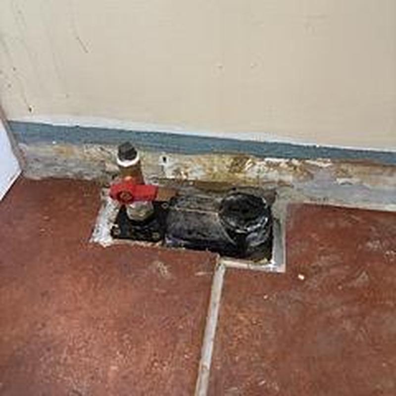 Gas valve and termination fitting installed on floor