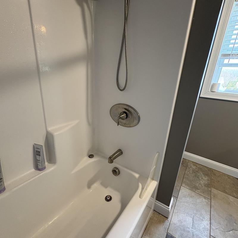 Shower valve with Moen Posey trim and brush nickel piping