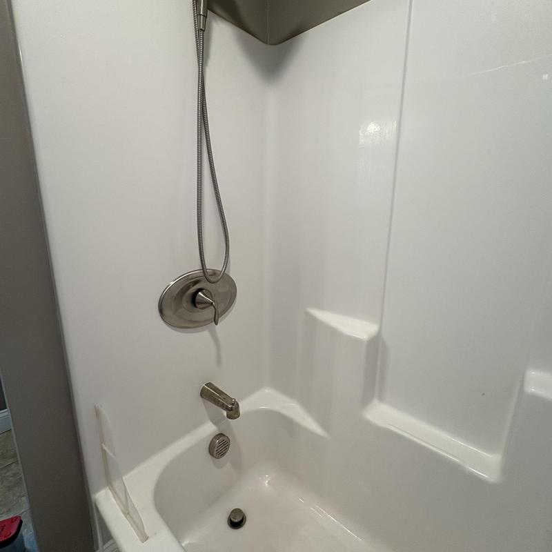 Moen Posey shower valve with brush nickel piping