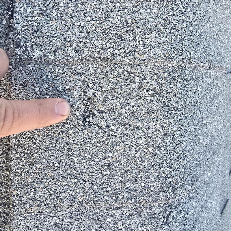 Shingle roof granule loss from hail damage Shingle roof granule loss from hail damage