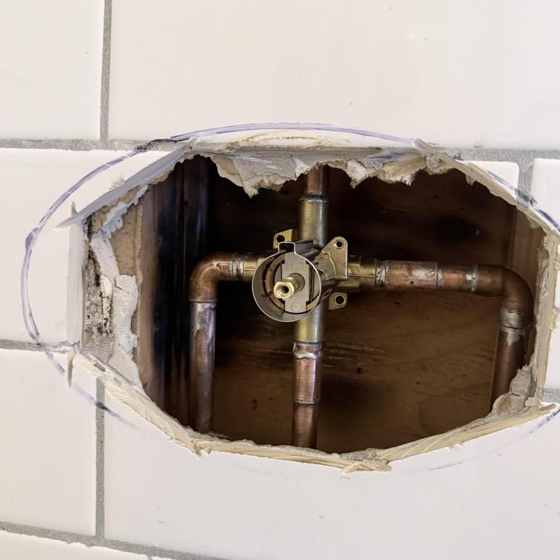 Shower valve and copper piping installation in wall cavity