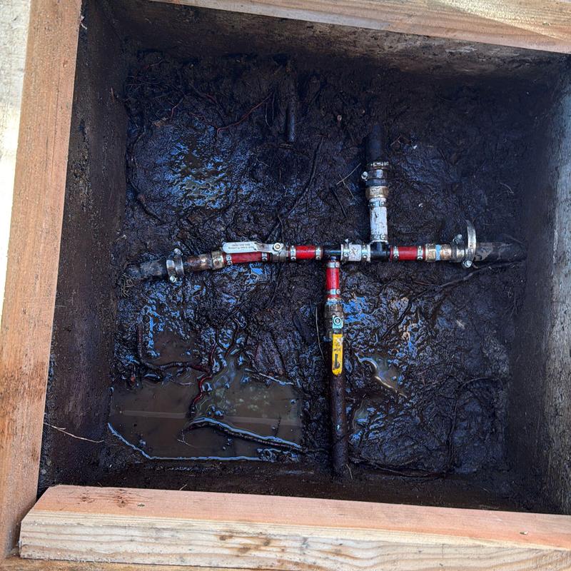 1” galvanized pipe tees and valves in soil box