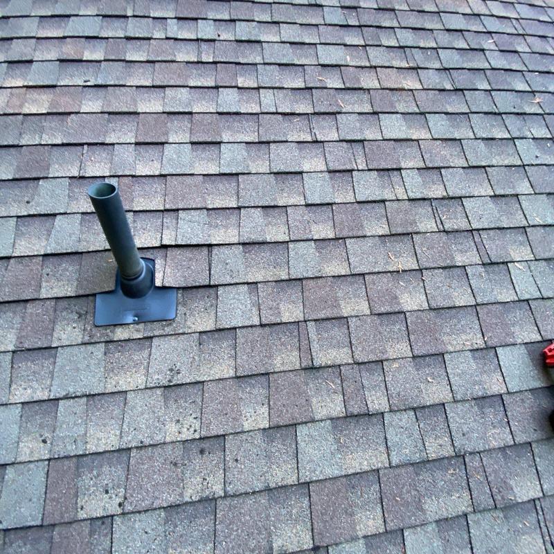 Pipe flashing on asphalt shingle roof replaced and sealed