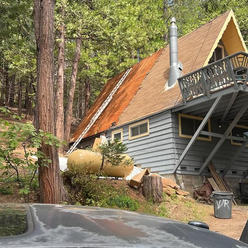 Cabin roof plywood replacement and shingle removal
