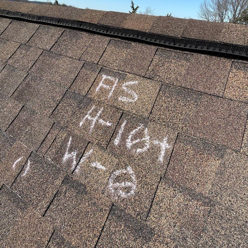 Asphalt shingle roof with hail damage markings