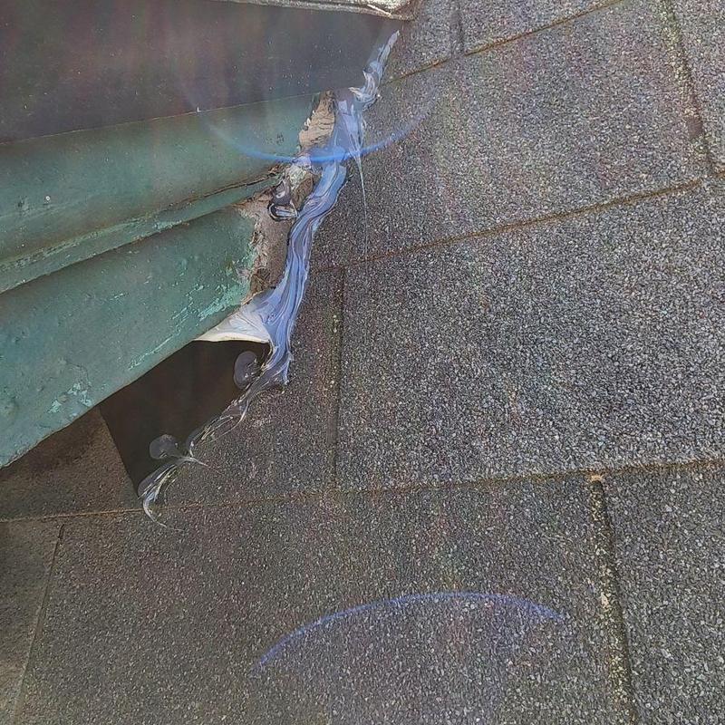 Soffit metal closure with sealant on shingle roof Soffit metal closure with sealant on shingle roof