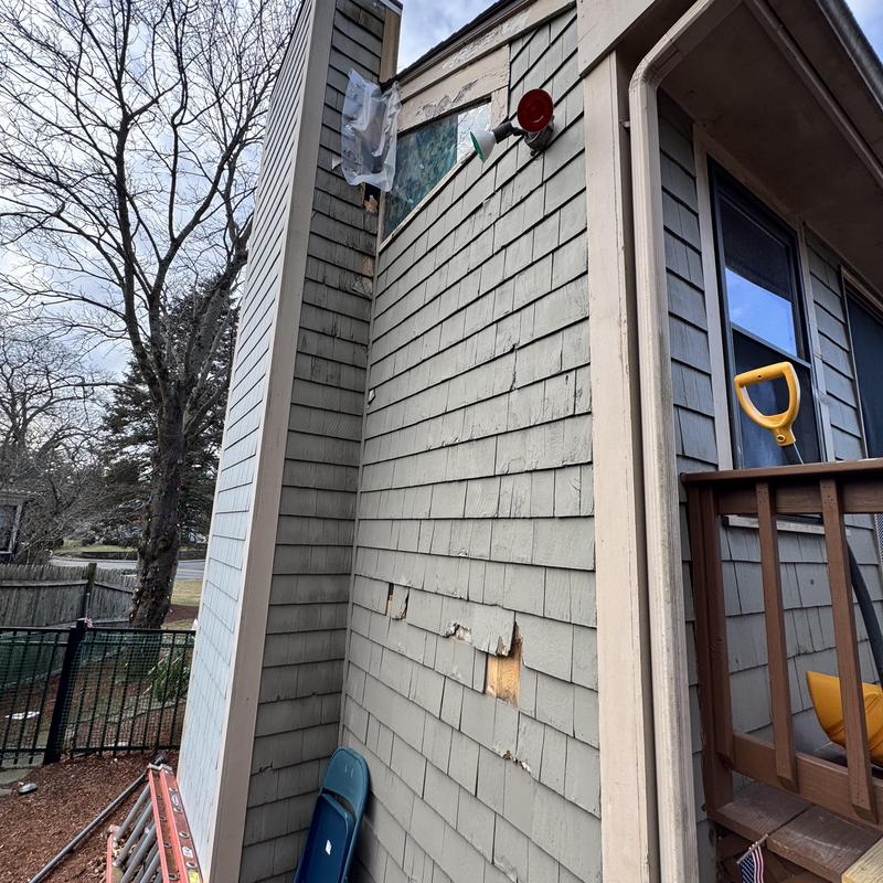 Chimney siding and rotted window trim repair prep