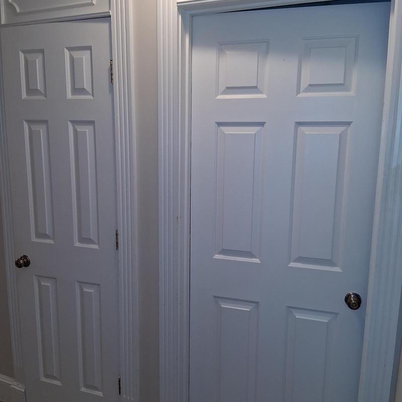 Interior doors with new quarter round moulding installed