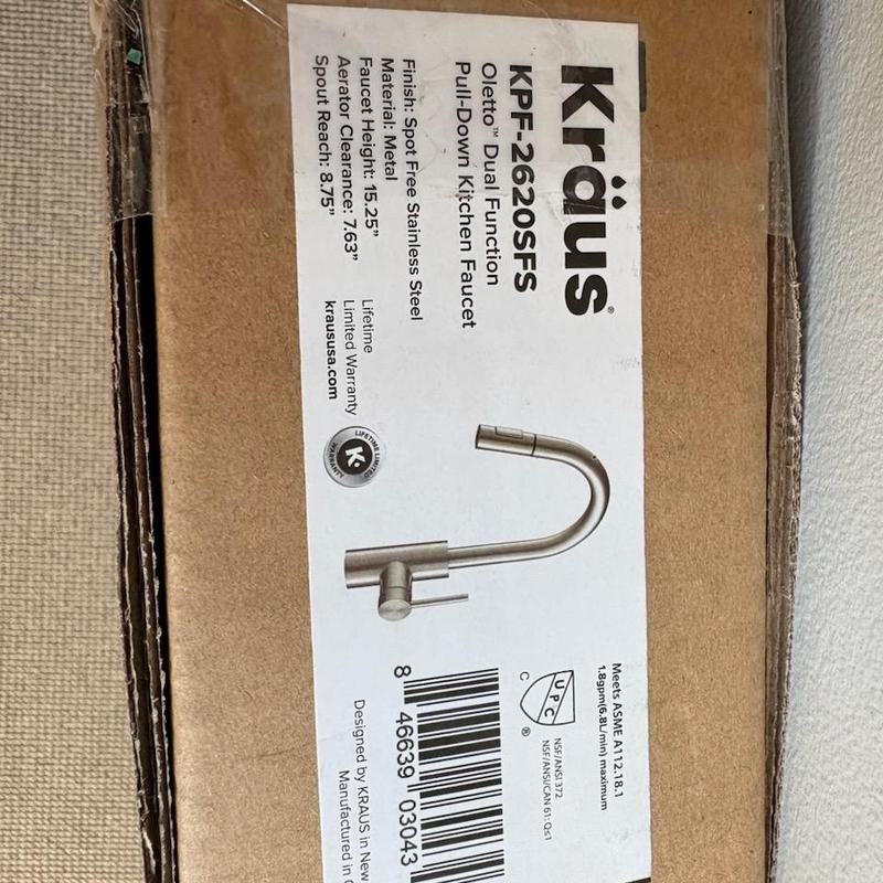 Pull-down kitchen faucet in packaging box