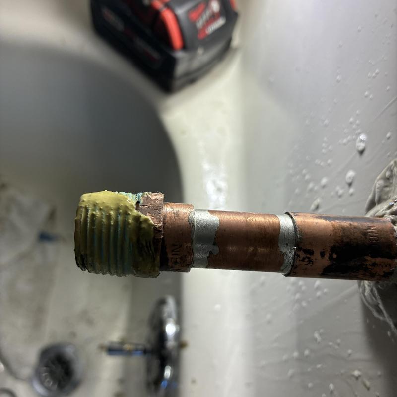 Tub spout adapter on copper piping with pipe dope