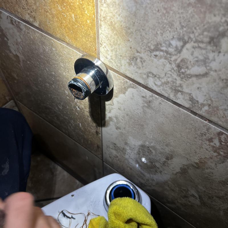 Toilet angle stop valve with water leak on wall