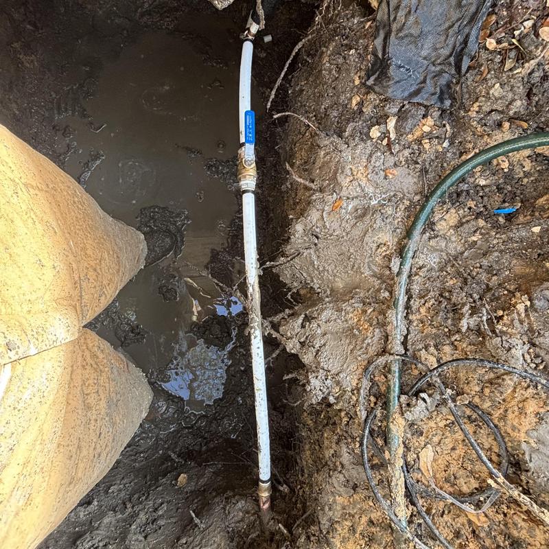 PEX-B piping repair in muddy ground with hose bib valve