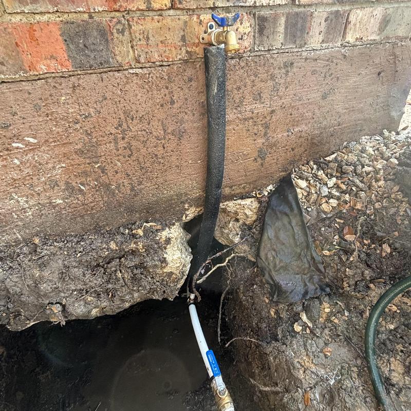 Hose bib installation with PEX-B piping and slab leak repair