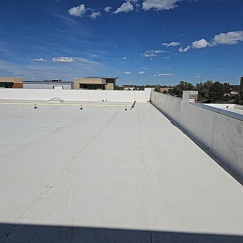 TPO flat commercial roof with sealed seams and patches TPO flat commercial roof with sealed seams and patches