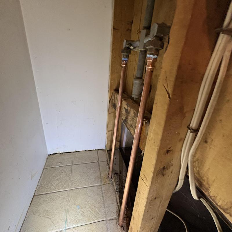 Copper hot and cold shower supply lines with new shut offs