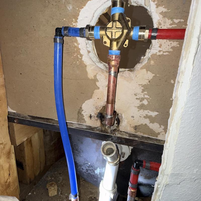 Tub and shower valve with PEX and copper piping