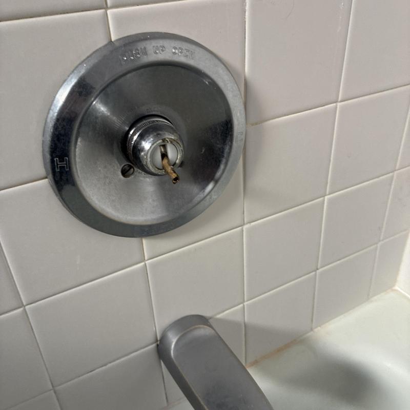 Shower faucet handle removed for replacement in tiled wall