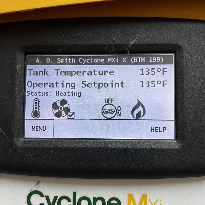 AO Smith Cyclone water heater control panel display