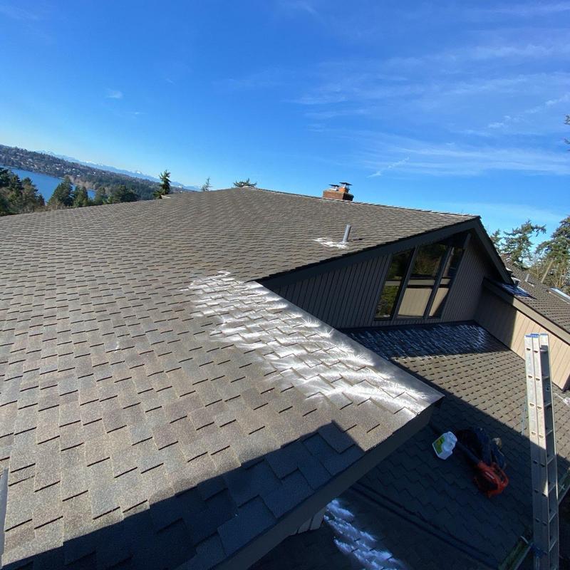 Asphalt shingle roof moss treatment and cleaning in Mercer Island