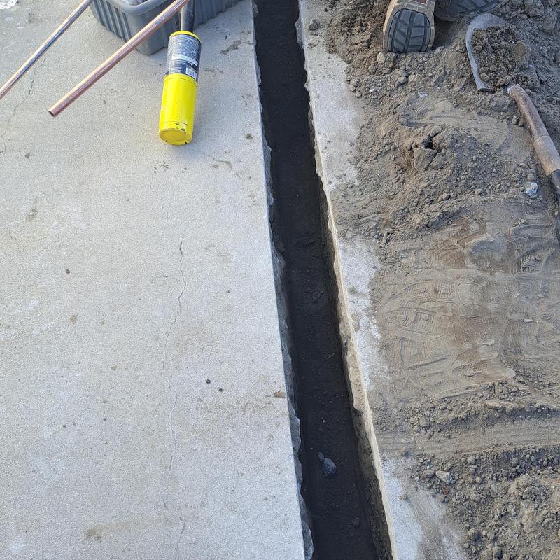 Cold water copper line trench under cement for washer Cold water copper line trench under cement for washer