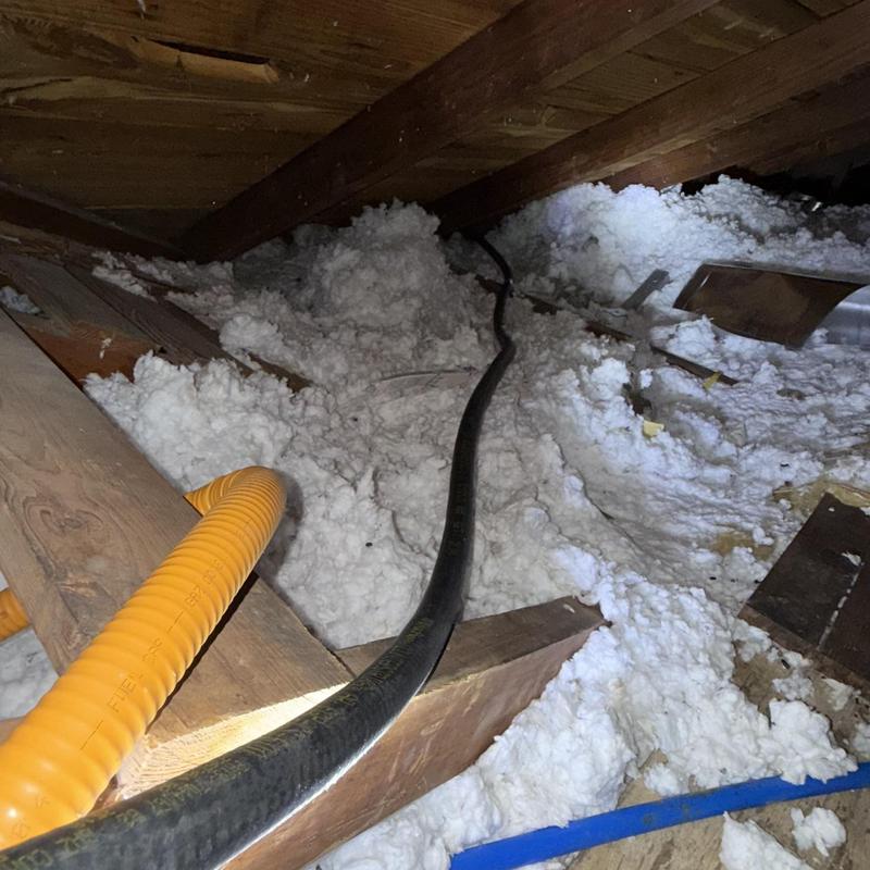 Flexible water supply line in attic insulation space