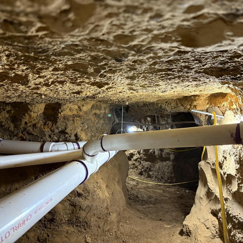 Drain repipe PVC pipes inside tunnel access tunnel