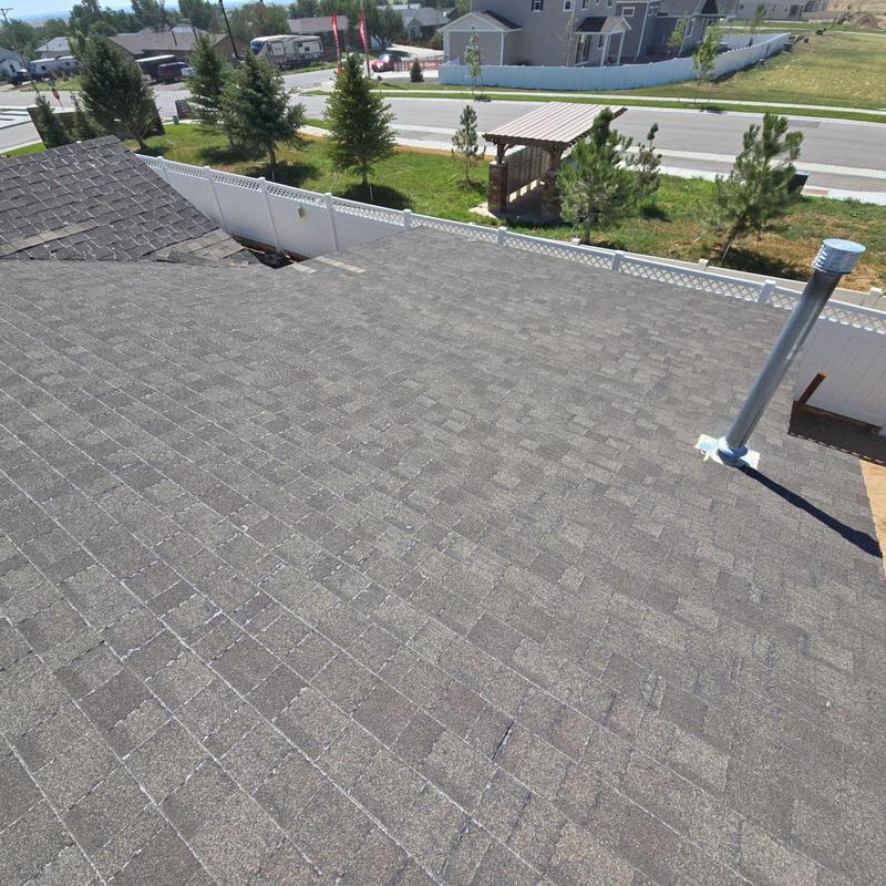 Asphalt shingle roof with hail and wind damage Asphalt shingle roof with hail and wind damage