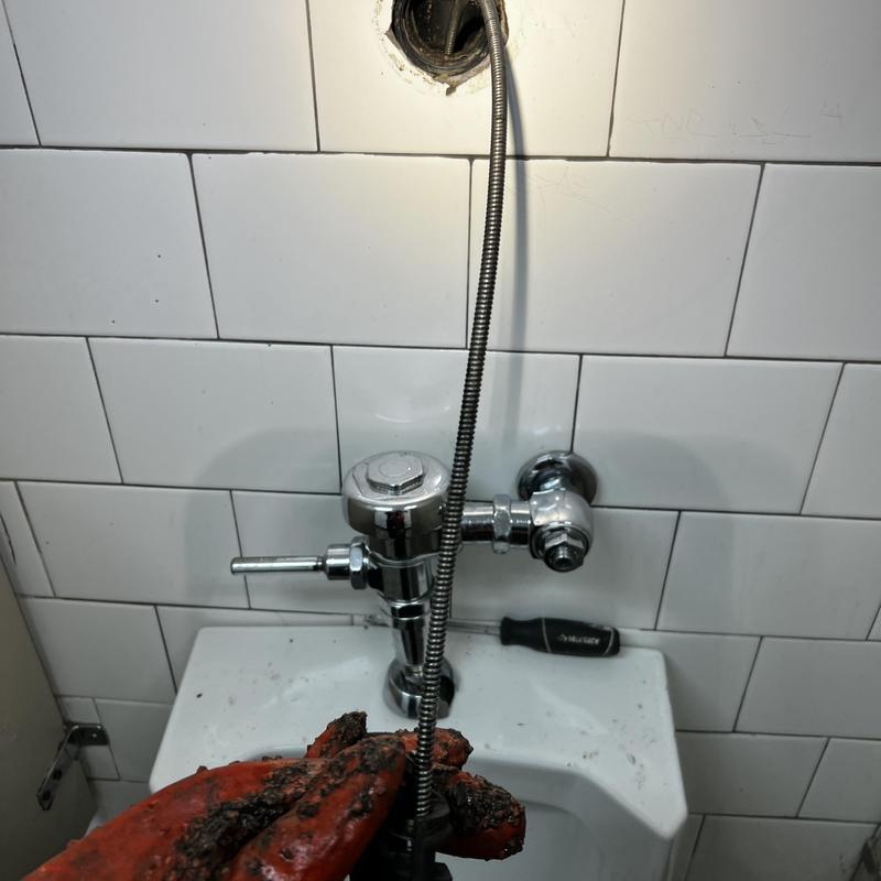 Main drain snake cleaning in restaurant floor sink