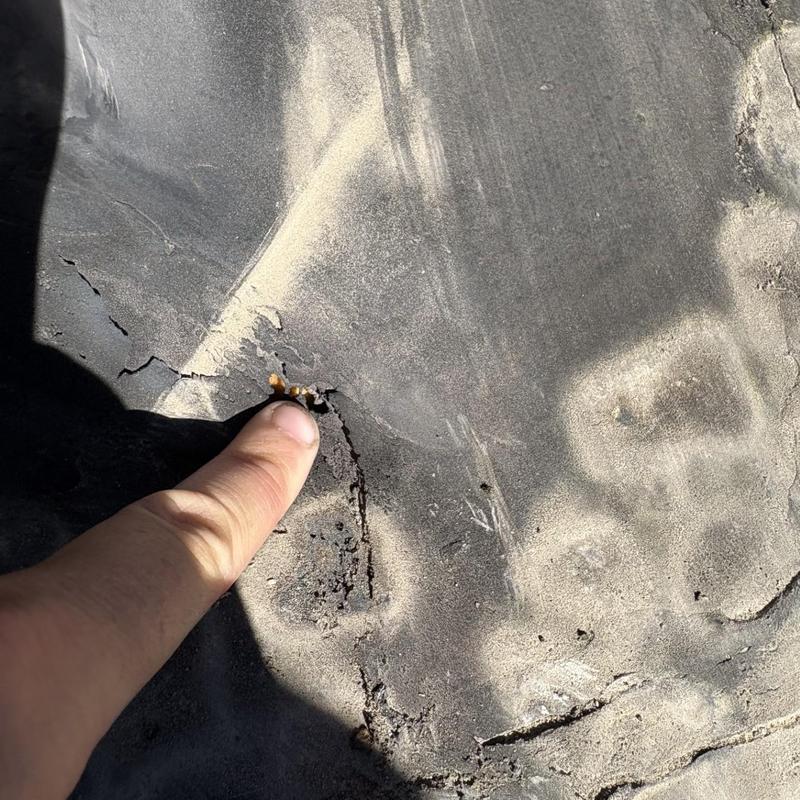 EPDM roof membrane with cracking and hole damage