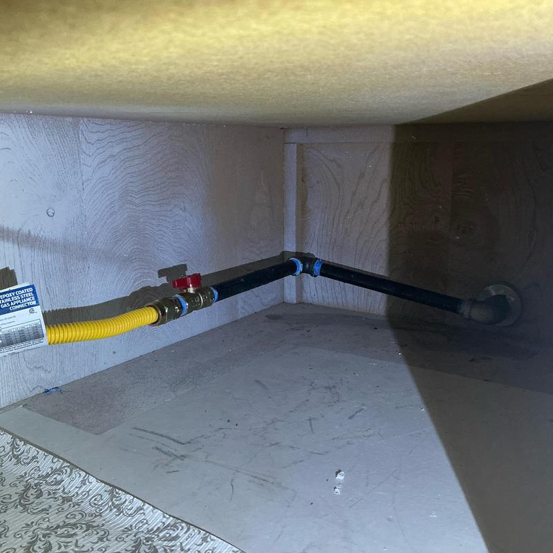 Gas line extension with emergency shut off valve installation