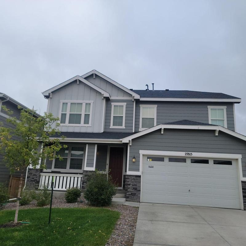 Asphalt shingle roof with hail damage in Watkins, CO Asphalt shingle roof with hail damage in Watkins, CO