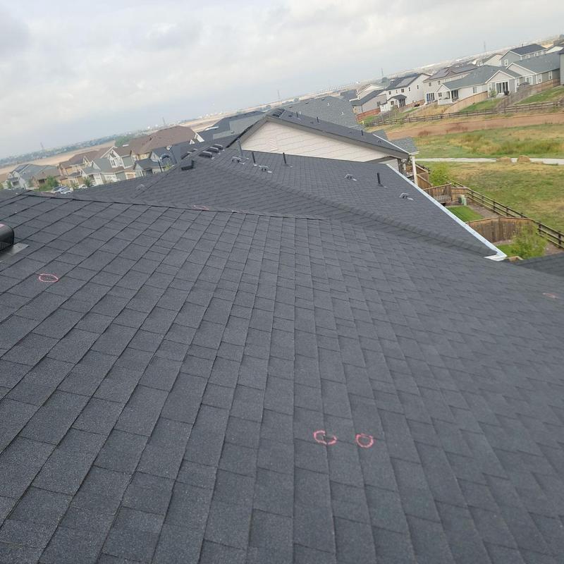 Asphalt shingle roof with hail damage inspection markings Asphalt shingle roof with hail damage inspection markings