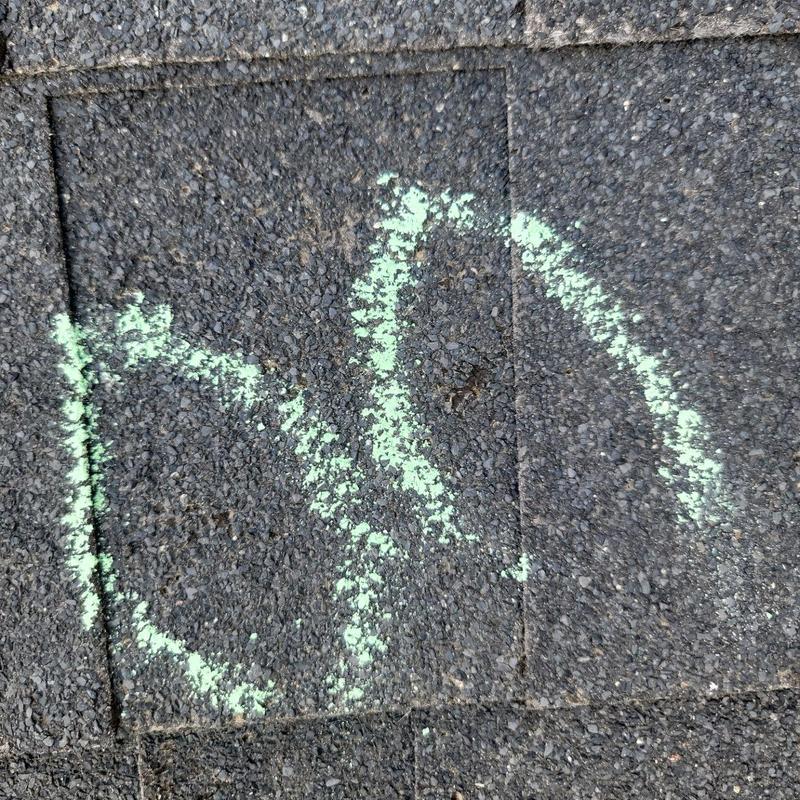 Asphalt shingle roof with hail damage markings Asphalt shingle roof with hail damage markings