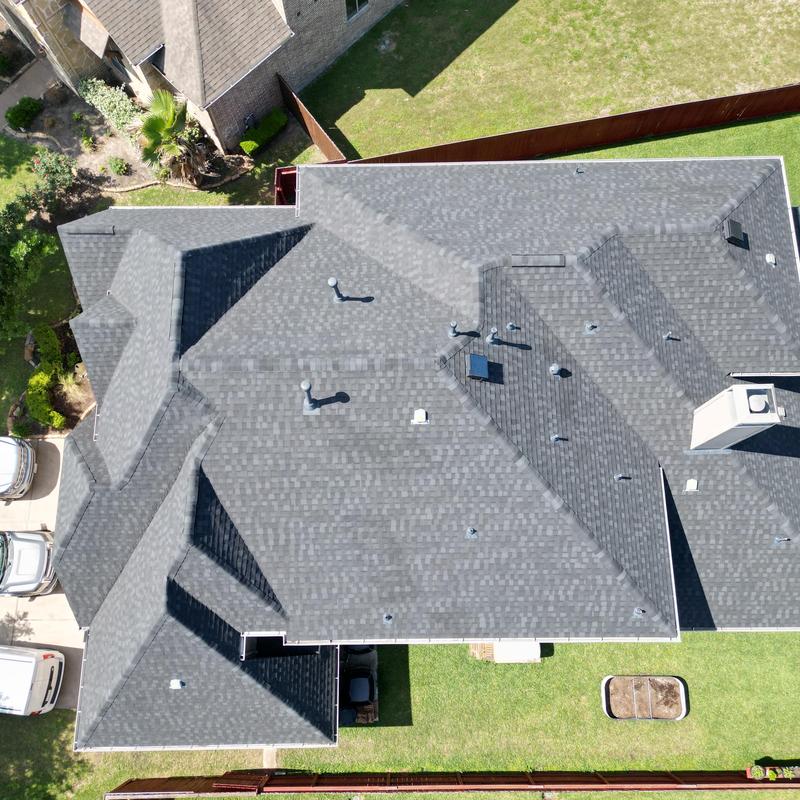 Tamko Titan XT Rustic Black shingle roof aerial view Tamko Titan XT Rustic Black shingle roof aerial view