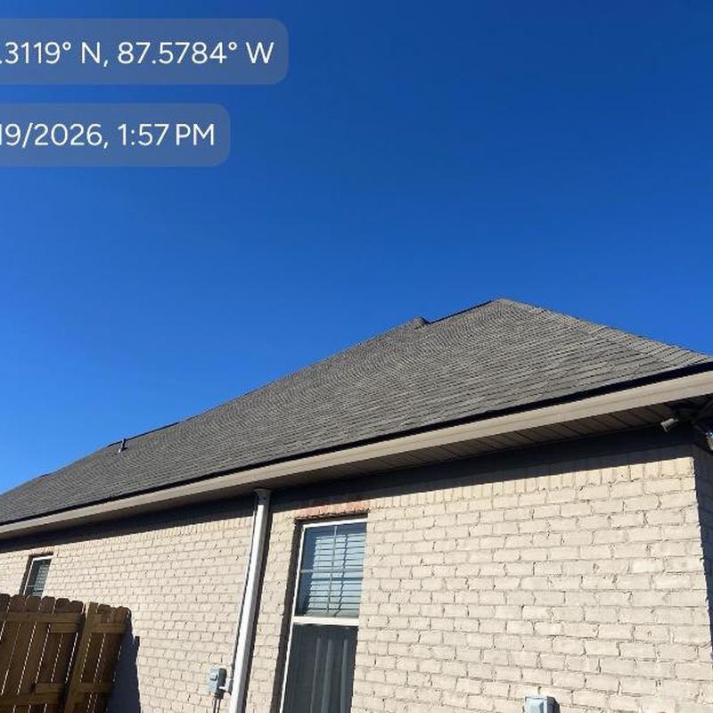 Asphalt shingle roof with vent and gutter system Asphalt shingle roof with vent and gutter system