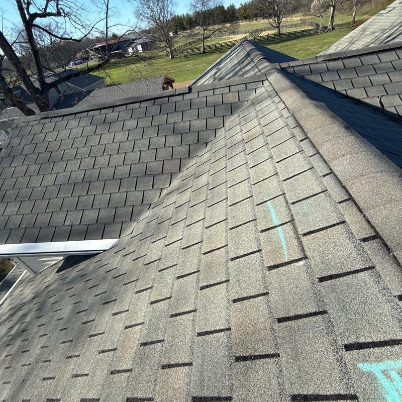 Asphalt shingle roof with hail damage markings