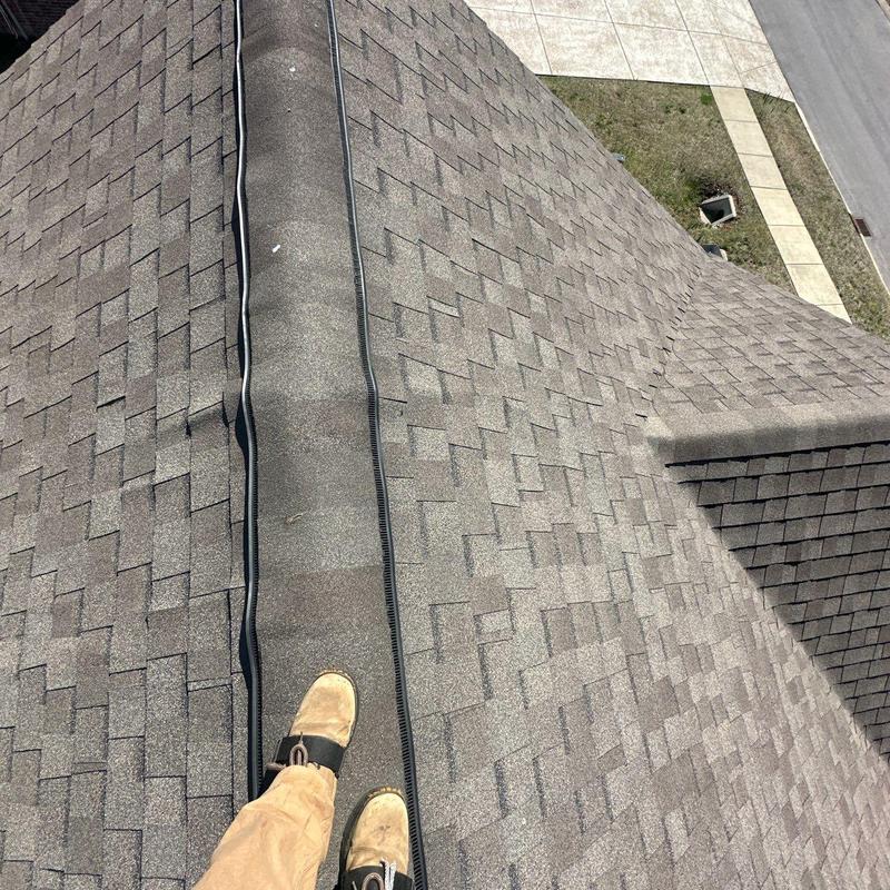 Asphalt shingle roof ridge with professional inspection