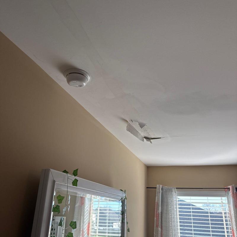 Ceiling drywall with water damage and peeling paint