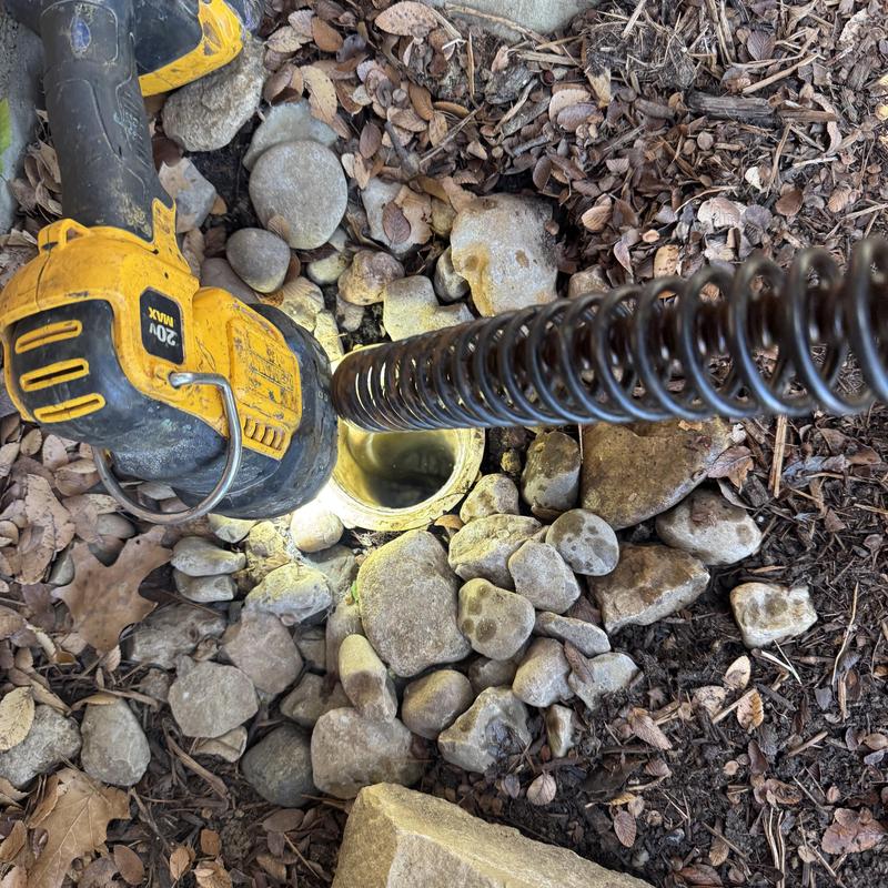 Main sewer line cleaning with power auger and light