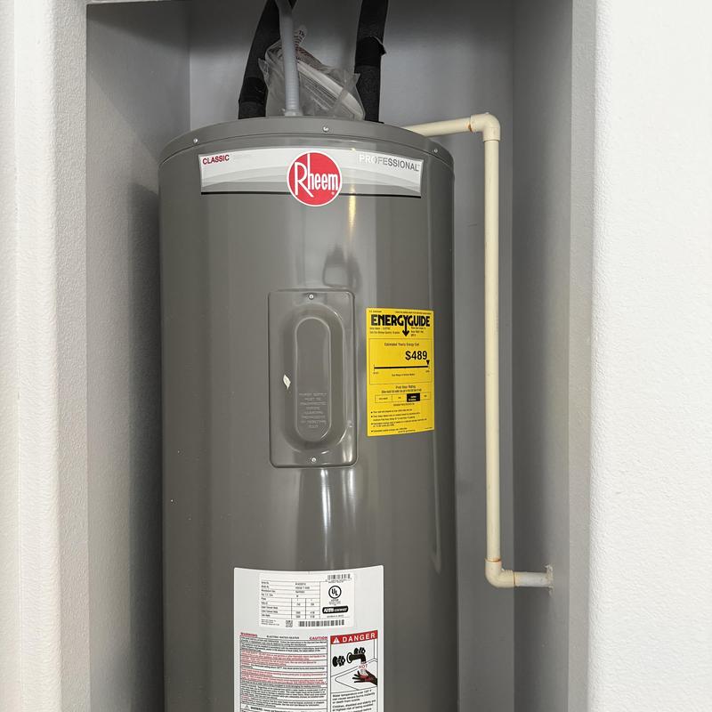 Rheem 50-gallon electric water heater installed