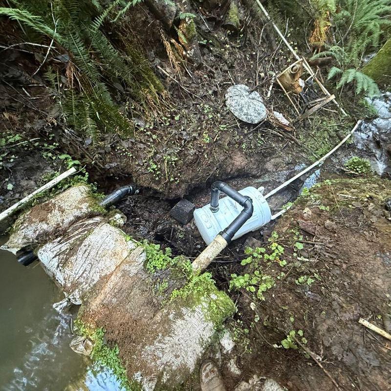 Water inlet sump system with pipes at creekside