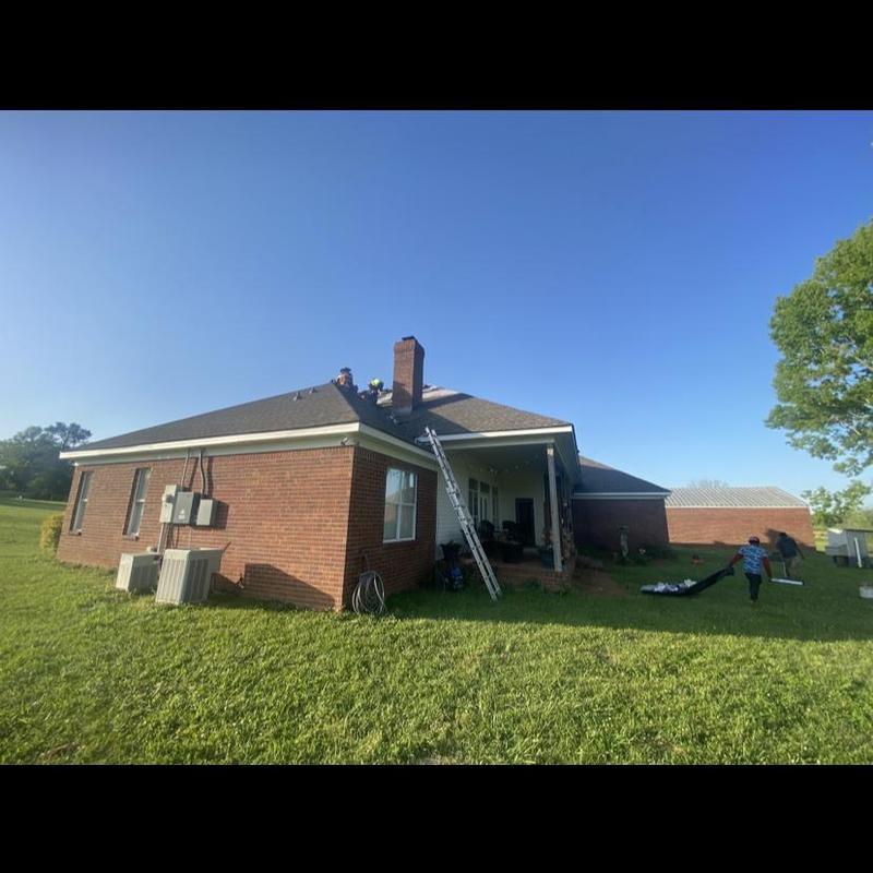 Architectural shingle roof replacement on brick house