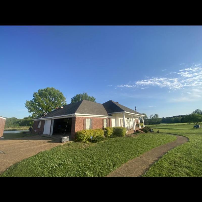 Architectural shingle roof replacement on brick house