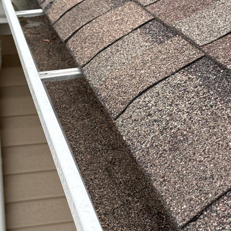 Asphalt shingle roof with gutter cleaning and inspection
