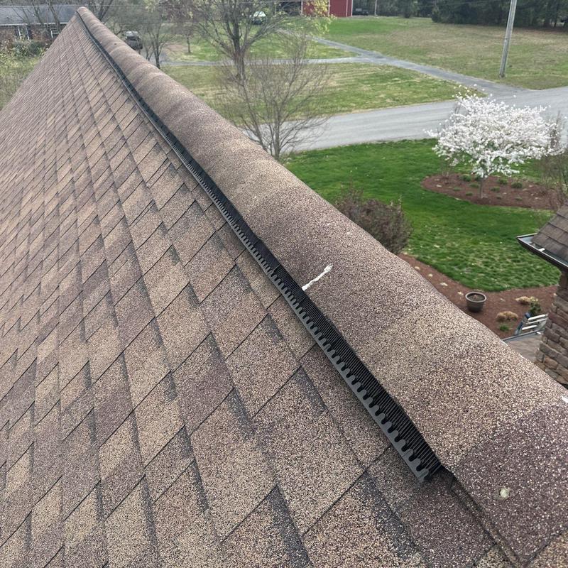 Asphalt shingle ridge cap with ridge vent installation