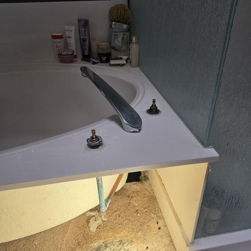 Roman tub valve stems and spout installation site