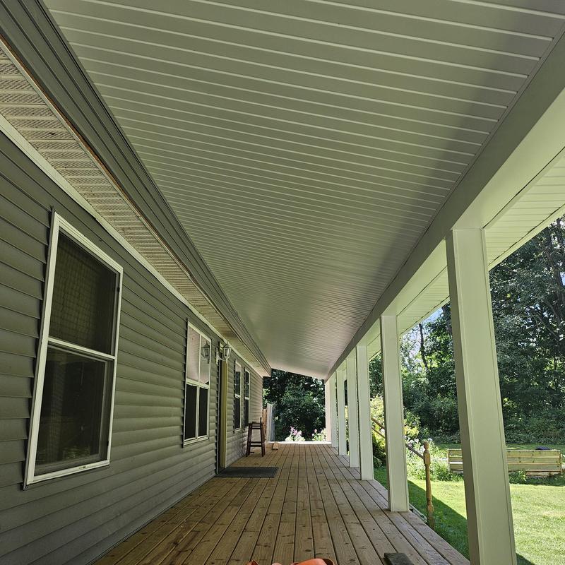 Aluminum soffit and fascia with PVC porch trim Aluminum soffit and fascia with PVC porch trim