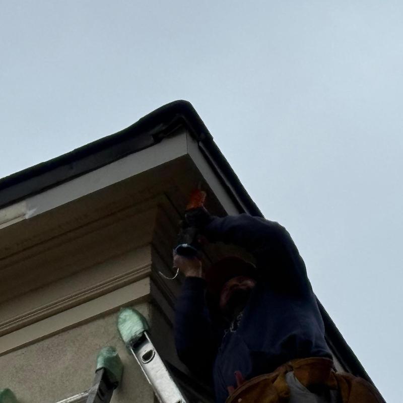 Gutter guards installation and fascia replacement on roof edge