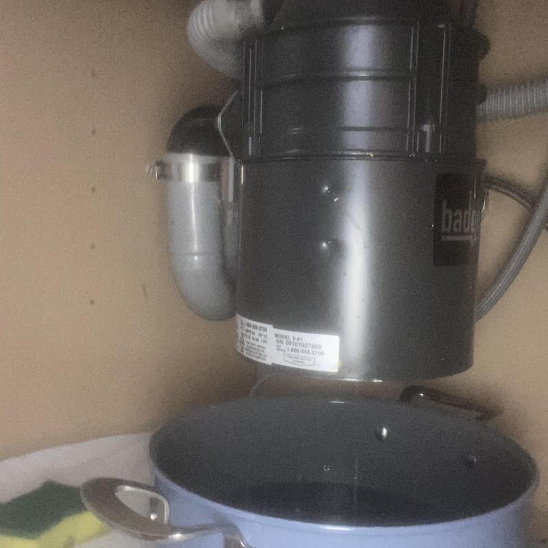 Garbage disposal under-sink replacement and leak check